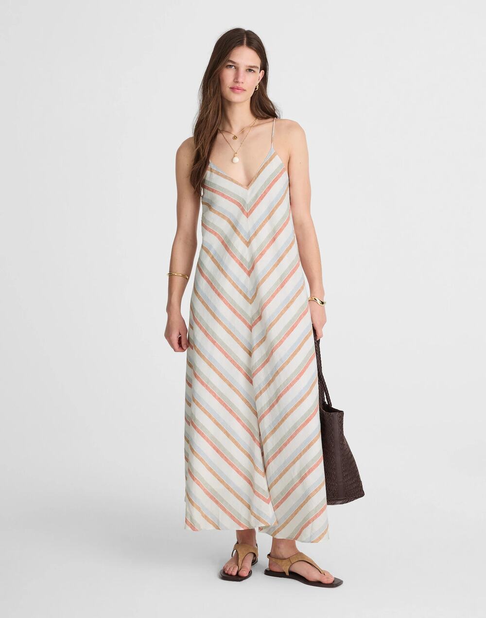 NWT Madewell Striped Dress Linen Sleeveless Midi White Red Blue Women's Size XL